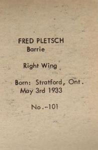 1952-53 Bedard & Donaldson (Anonymous) Juniors #101 Fred Pletsch Back