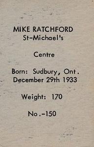 1952-53 Bedard & Donaldson (Anonymous) Juniors #150 Mike Ratchford Back