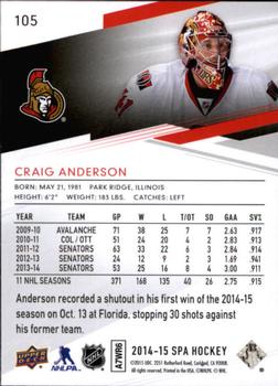 2014-15 SP Authentic #105 Craig Anderson Back