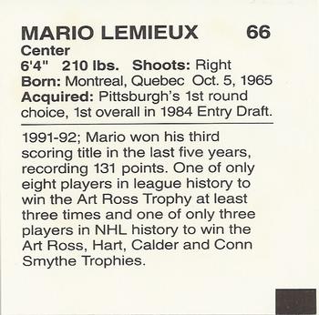 1992-93 Clark Bun Candy Mario Lemieux #NNO Mario Lemieux Back
