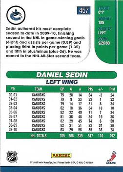 2010-11 Score #457 Daniel Sedin  Back
