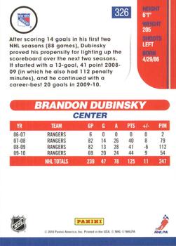 2010-11 Score - Glossy #326 Brandon Dubinsky  Back