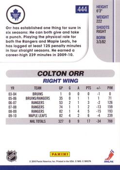 2010-11 Score - Glossy #444 Colton Orr  Back