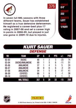2010-11 Score - 20th Anniversary #376 Kurt Sauer  Back