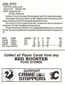 1987-88 Red Rooster Calgary Flames #NNO Joel Otto Back