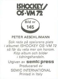 1972 Semic Ishockey OS-VM (Swedish) Stickers #145 Peter Aeschlimann Back