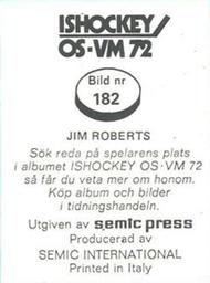 1972 Semic Ishockey OS-VM (Swedish) Stickers #182 Jim Roberts Back
