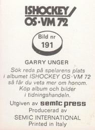 1972 Semic Ishockey OS-VM (Swedish) Stickers #191 Garry Unger Back
