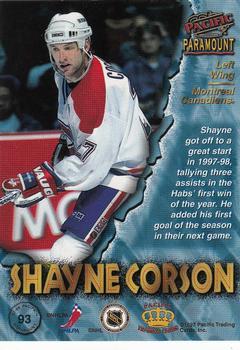 1997-98 Pacific Paramount - Copper #93 Shayne Corson Back