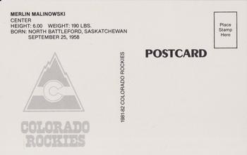 1981-82 Colorado Rockies Postcards #NNO Merlin Malinowski Back