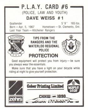 1985-86 Kitchener Rangers (OHL) Police #6 Dave Weiss Back