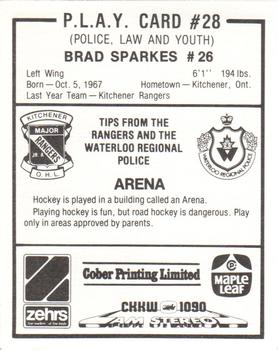 1985-86 Kitchener Rangers (OHL) Police #28 Brad Sparkes Back