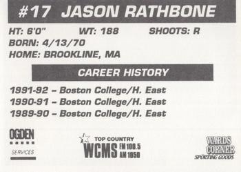 1992-93 Hampton Road Admirals (ECHL) #NNO Jason Rathbone Back