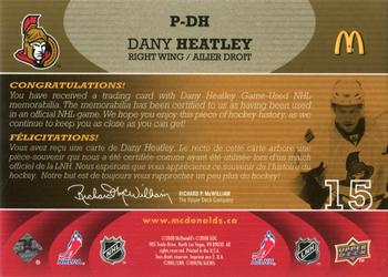 2008-09 Upper Deck McDonald's - Patches #P-DH Dany Heatley  Back