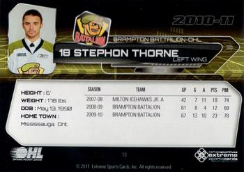 2010-11 Extreme Brampton Battalion (OHL) #14 Stephon Thorne Back
