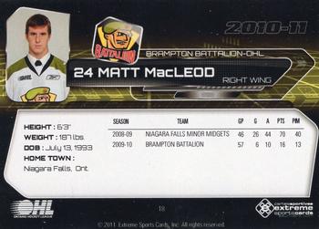 2010-11 Extreme Brampton Battalion (OHL) #19 Matt MacLeod Back