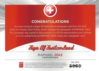 2013 PCAS Silver Series - Sign of Switzerland #SNL-SOS3 Raphael Diaz Back