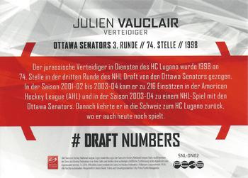 2013 PCAS Silver Series - Autographed Draft Numbers #SNL-DN02 Julien Vauclair Back
