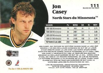 1991-92 Pro Set French #111 Jon Casey Back