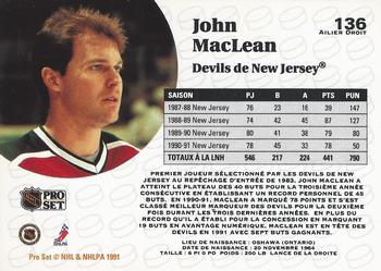 1991-92 Pro Set French #136 John MacLean Back
