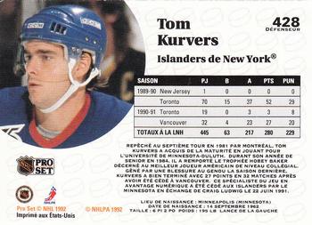 1991-92 Pro Set French #428 Tom Kurvers Back
