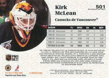 1991-92 Pro Set French #501 Kirk McLean Back
