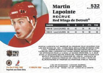 1991-92 Pro Set French #532 Martin Lapointe Back