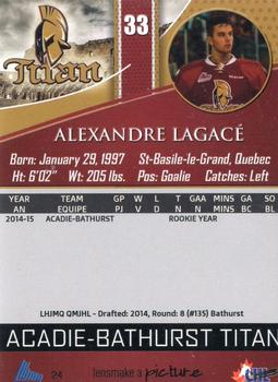 2014-15 Acadie-Bathurst Titan (QMJHL) #24 Alexandre Lagace Back