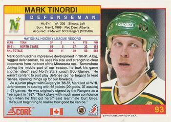 1991-92 Score Canadian English #93 Mark Tinordi Back