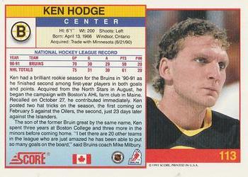 1991-92 Score Canadian English #113 Ken Hodge Back