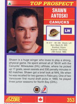 1991-92 Score Canadian English #353 Shawn Antoski Back