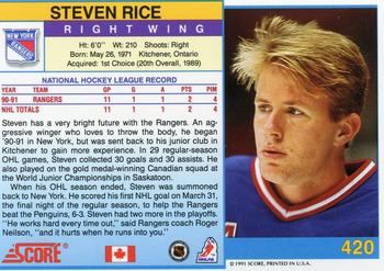 1991-92 Score Canadian English #420 Steven Rice Back