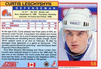 1991-92 Score Canadian English #58 Curtis Leschyshyn Back