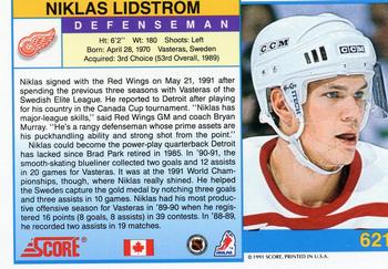 1991-92 Score Canadian English #621 Nicklas Lidstrom Back