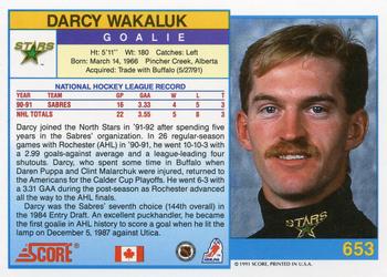 1991-92 Score Canadian English #653 Darcy Wakaluk Back