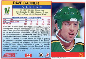 1991-92 Score Canadian English #72 Dave Gagner Back