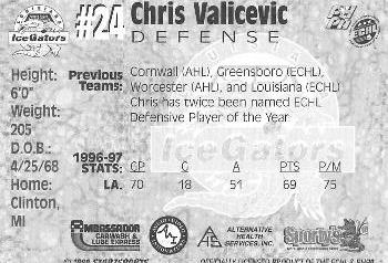 1997-98 Starzsports Louisiana Ice Gators (ECHL) #NNO Chris Valicevic Back