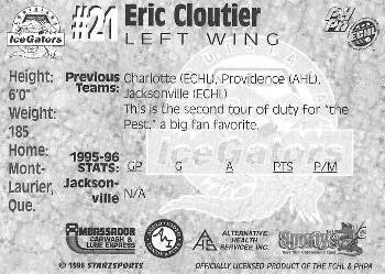 1997-98 Starzsports Louisiana Ice Gators (ECHL) #NNO Eric Cloutier Back