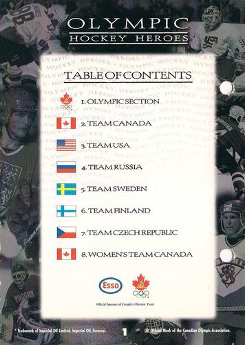 1997 Esso Olympic Hockey Heroes #1 Table of Contents Back