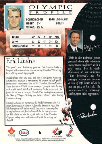 1997 Esso Olympic Hockey Heroes #6 Eric Lindros Back