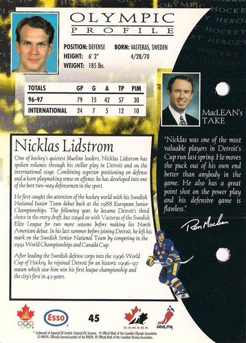 1997 Esso Olympic Hockey Heroes #45 Nicklas Lidstrom Back