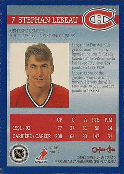 1992-93 O-Pee-Chee Montreal Canadiens Hockey Fest #7 Stephan Lebeau Back