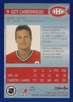 1992-93 O-Pee-Chee Montreal Canadiens Hockey Fest #9 Guy Carbonneau Back