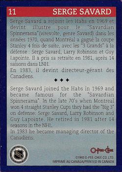 1992-93 O-Pee-Chee Montreal Canadiens Hockey Fest #11 Serge Savard Back