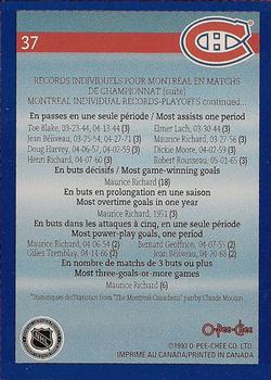 1992-93 O-Pee-Chee Montreal Canadiens Hockey Fest #37 Montreal Individual Records - Playoffs Back