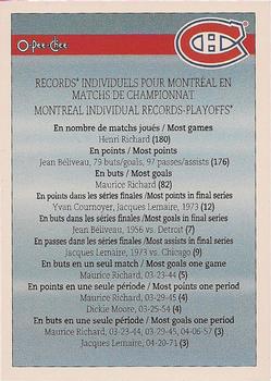 1992-93 O-Pee-Chee Montreal Canadiens Hockey Fest #37 Montreal Individual Records - Playoffs Front