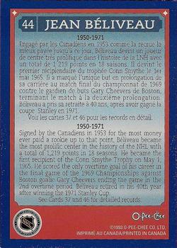 1992-93 O-Pee-Chee Montreal Canadiens Hockey Fest #44 Jean Beliveau Back