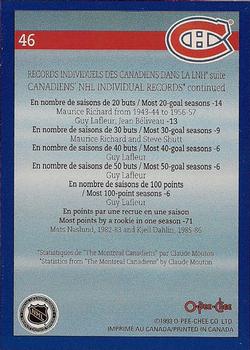 1992-93 O-Pee-Chee Montreal Canadiens Hockey Fest #46 Canadiens NHL Individual Records Back