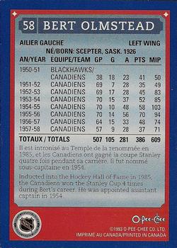 1992-93 O-Pee-Chee Montreal Canadiens Hockey Fest #58 Bert Olmstead Back