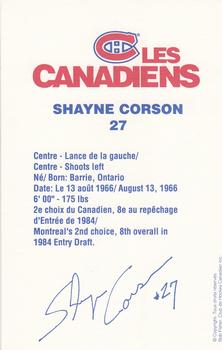 1988-89 Montreal Canadiens #NNO Shayne Corson Back